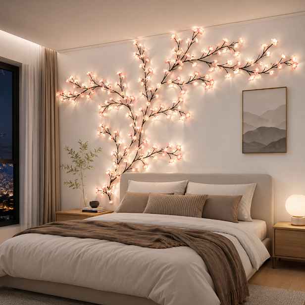 TEMU 1ks 96 LED světelný řetěz s třešňových květů, 48 LED + 48 třešňových květů, dekorativní nástěnné světelné řetězy ve stylu květinové víly,