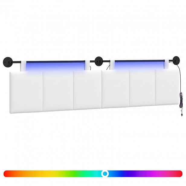 vidaXL Závěsné čelo postele S LED osvětlením Bílá Textil