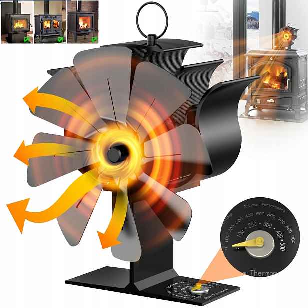 Termoelektrický Krbový Ventilátor Napájený Teplem Bez Proudu, Černý