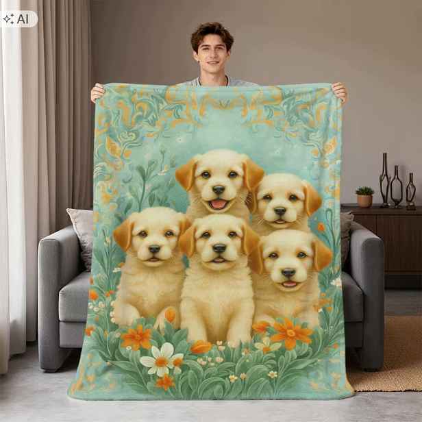 Deka pléd psi pejsci Zlatý retrívr štěňata Labrador 150x200 cm