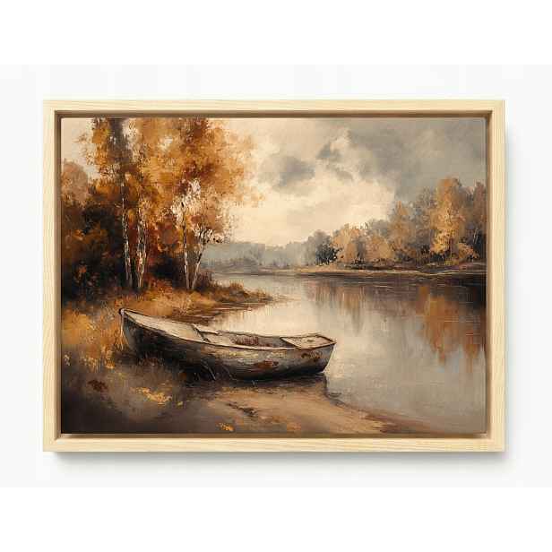 Obraz Rám Americký Box Podzimní Krajina Loďka Řeka Zlatá Podzim 80x60