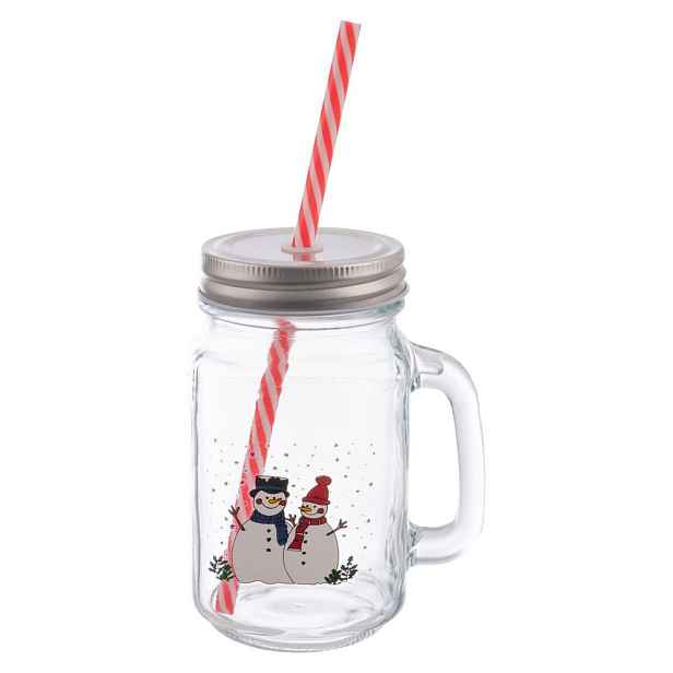 Sklenice Straw s víčkem a brčkem SNĚHULÁK 0,5 l