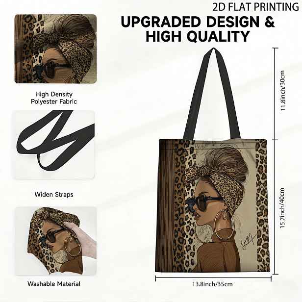 TEMU 1ks Velká Taška Tote s Leopardím Potiskem Vhodná do Školy, na a Dojíždění - Roztomilá Čtvercová Kabelka s Leopardím Potiskem Termotiskem, pro