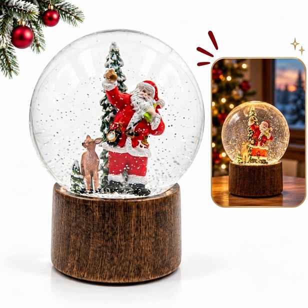 Vánoční Sněhová Koule Mikuláš Sob Led 20 CM Noční Lampa Usb Dárek