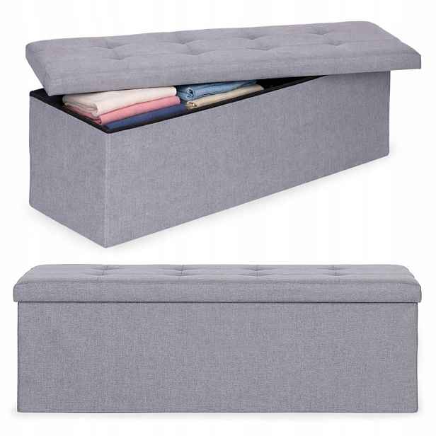 Taburet prošívaná 111x38 cm s úložným prostorem, čalouněná lavicí, truhla světle šedá