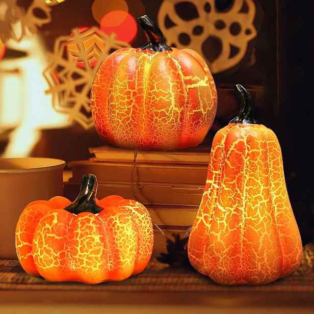 Led Lampové Figurky Ve Tvaru Dýně Se Třemi Prvky A Osvětlením