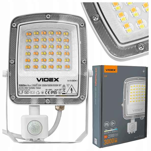 Led Reflektor S Pohybovým Senzorem VIDEX-FLOOD-LED-F5-PIR-30W-CCT