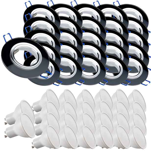 26x Černá Stropní Lampa Halogenová Objímka Sklo Led Žárovky 5W