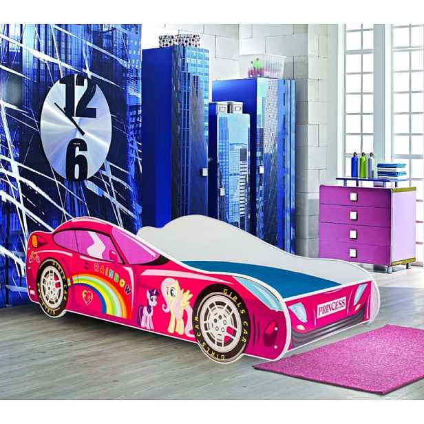 Dětská postel auto s LED osvětlením 80x160 cm BADNORA - růžová