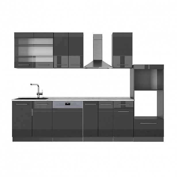 Vicco KUCHYŇSKÝ KOUT Fame-Line Antracitový vysoký lesk 300 cm s vysokou skříní, PD Mramor