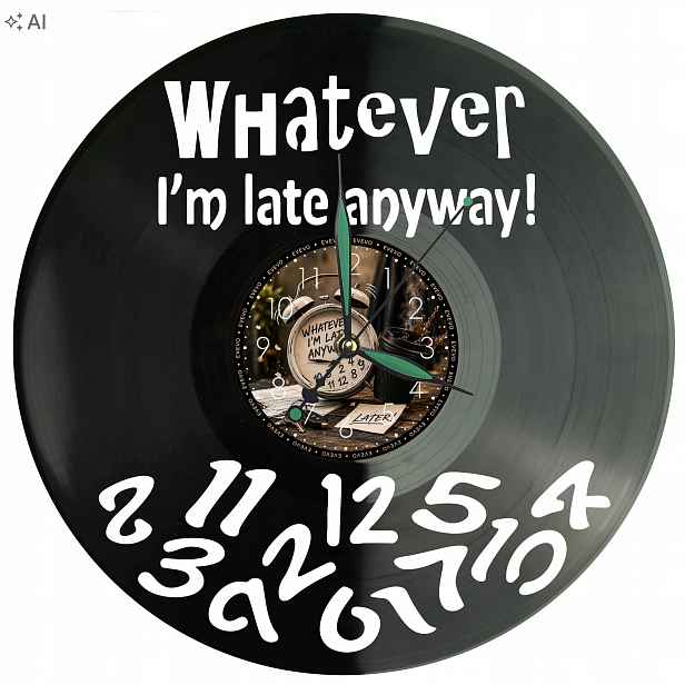 Whatevevr IM Late Anyway Nástěnné Hodiny Vinylová Deska Dárek Památka
