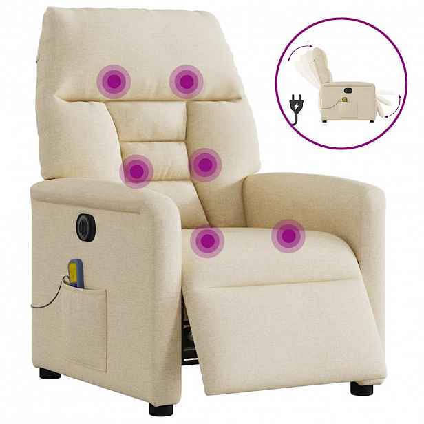vidaXL Elektrické masážní polohovací křeslo krémové textil