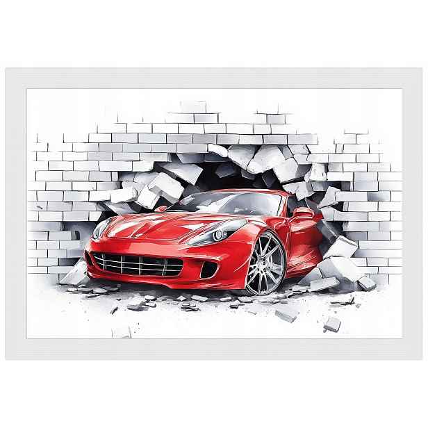 Plakát Rámeček Dřevo Červené Auto Ferrari Mur 3D 60x40