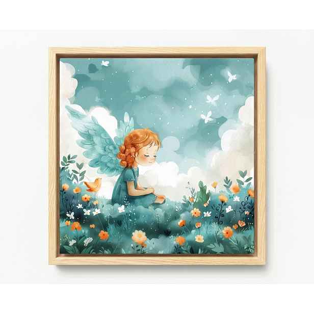Obraz Rám Americká Krabička Grafika Dítě Dívka Anděl Louka Sen 60x60