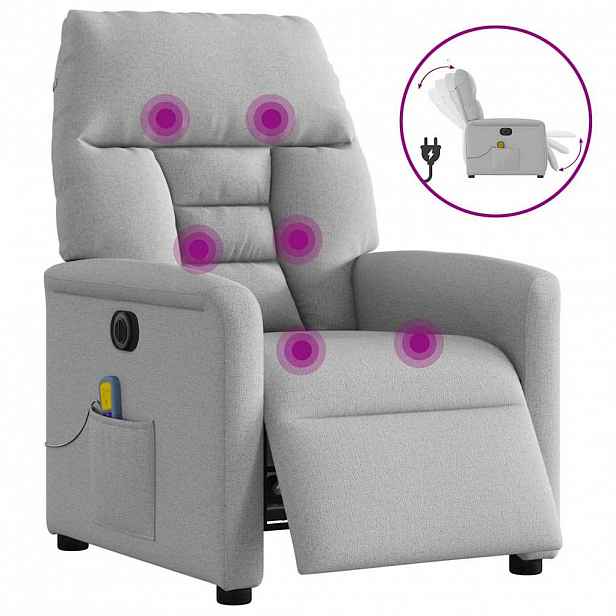 vidaXL Elektrické masážní polohovací křeslo obláčkově šedé textil