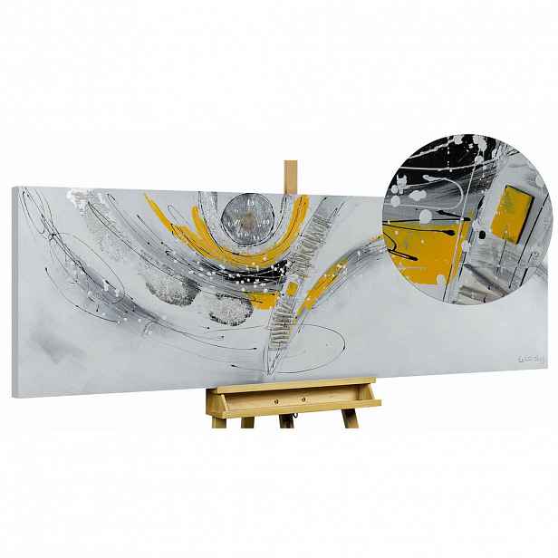 KUNSTLOFT RUČNĚ MALOVANÝ AKRYLOVÝ OBRAZ STŘÍBRNÝ/ŽLUTÝ, 150/50 CM