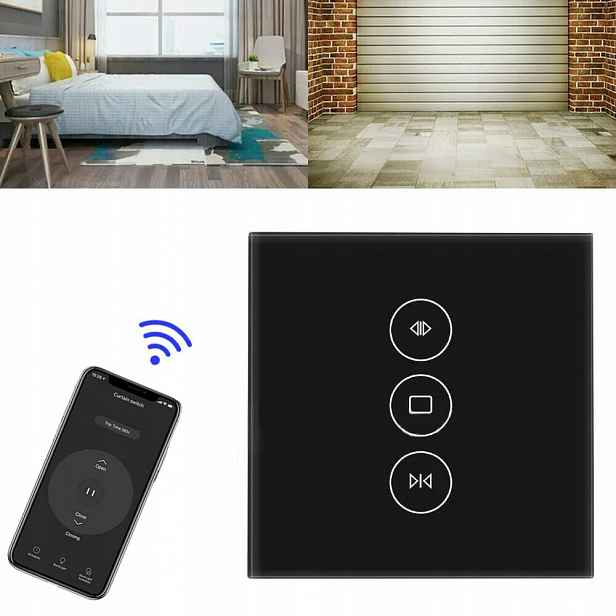 Skleněný Dotykový Spínač Wifi Pro Venkovní Rolety, Černý