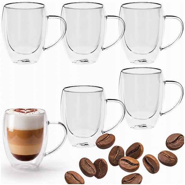 Termosklenice Na Kávu Čaj S Dvojitým Dnem 350 ml Capuccino 6 ks