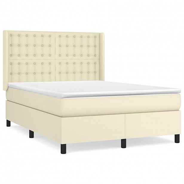vidaXL Box spring postel s matrací krémová 140x190 cm umělá kůže