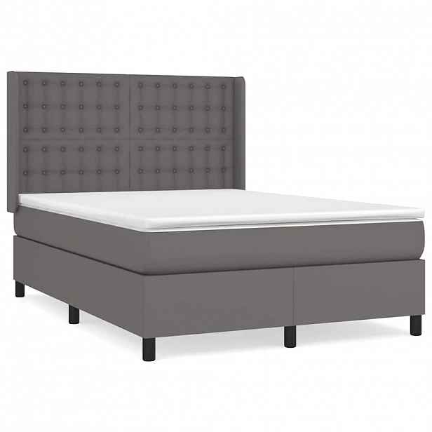 vidaXL Box spring postel s matrací šedá 140 x 190 cm umělá kůže