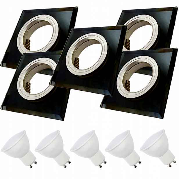 5x Černá Stropní Lampa Halogenová Objímka Sklo Led Žárovky 1.5W