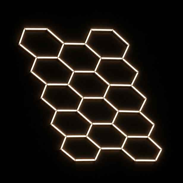 Bílý Led lustr Hexagon 14 399W 4000K 229x394 cm garáž detailing