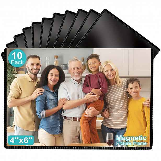 TEMU Magnetický fotorámeček, magnetický fotorámeček s černým okrajem, vhodný pro lednici 10,16 x 15,24 cm opakovaně použitelný, magnet na lednici pro