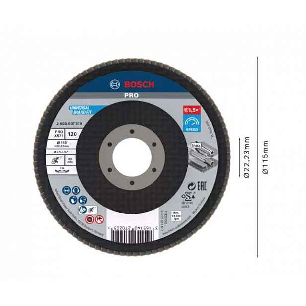 Bosch - Lamelový brusný kotouč na ocel, P120, průměr 115 mm 2608607319