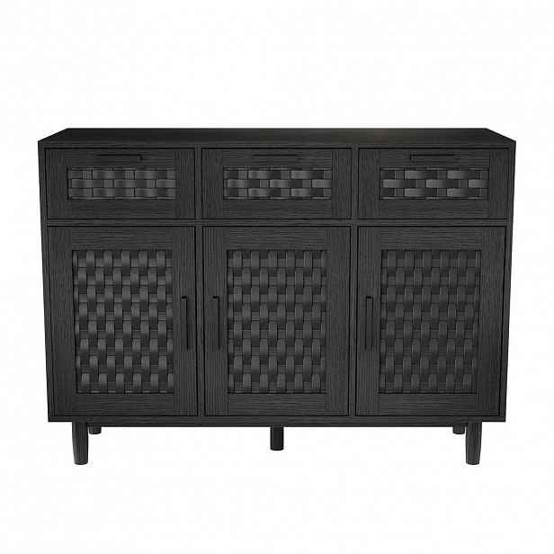 EuroLiving PŘÍBORNÍK BUFFET Masivní dřevo Černá, Bambusové dvířka, 2 zásuvky, 115×40×80 cm