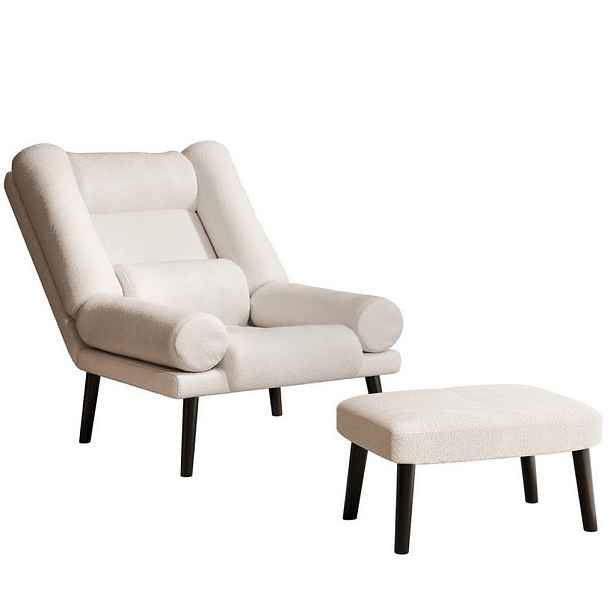 Idohome RELAXAČNÍ KŘESLO LILA s podnožkou, 75/75/95 cm, krémové