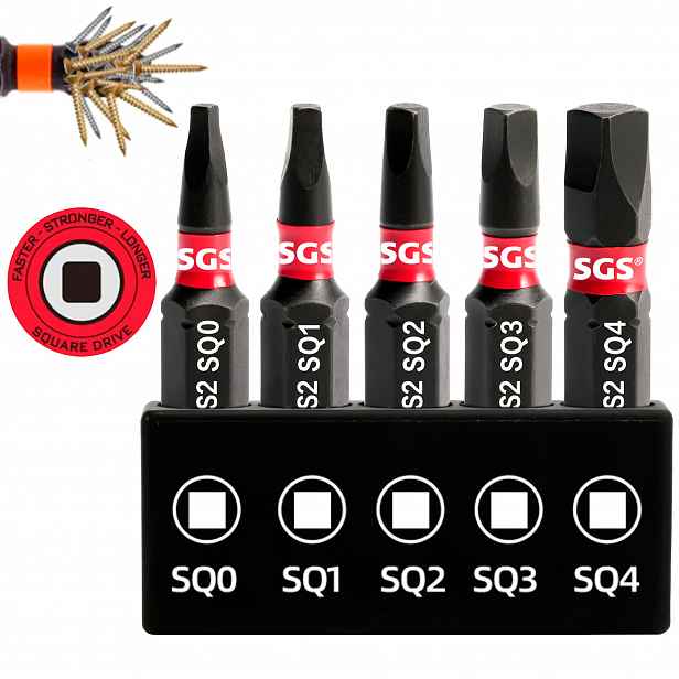 TEMU Sada 5 ks čtvercových přesných bitů z vysoce pevné oceli S2, 25 mm/0,98 palce, rychlovýměnných, vhodných pro opravy nábytku, opravy automobilů a