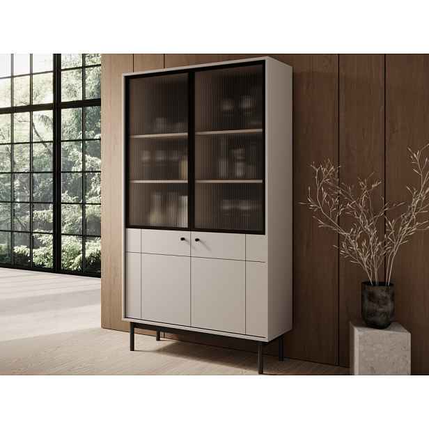 Vysoká vitrína Japandi, 104 cm, béžová kašmír