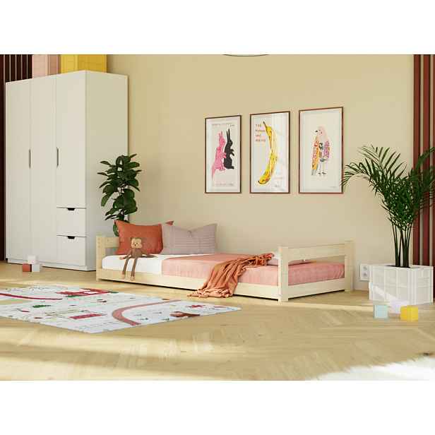 Benlemi Nízké dřevěné jednolůžko SAFE 2v1 se dvěma čely Zvolte barvu: Cihlová, Zvolte rozměr: 90x180 cm