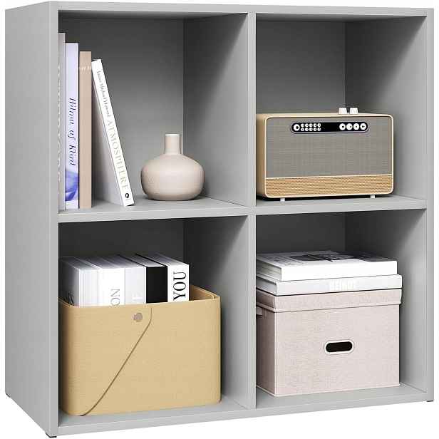 Organizérový regál s policemi, skříňka na knihy 59,6 cm x 59,8 cm x 29 cm, šedá