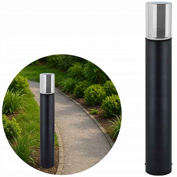 Stojací Zahradní Lampa Venkovní Sloupek Černá 60 CM E27 Sklo Chrom