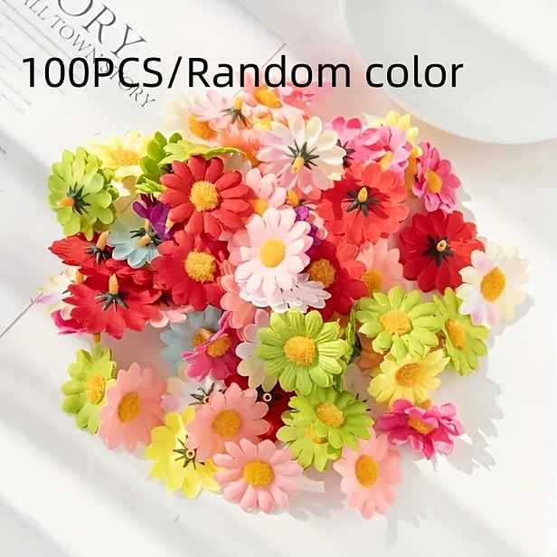 TEMU 50/100 ks umělých hlaviček sedmikrásek náhodných , látkové sedmikrásky, umělé sedmikrásky pro svatební dekorace, DIY věnce, scrapbooking,
