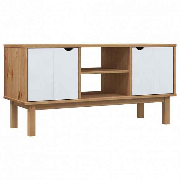 vidaXL TV skříňka OTTA hnědá a bílá 113,5x43x57 cm masivní borovice