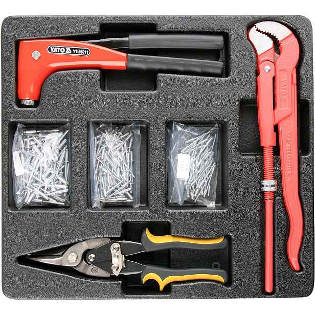 YATO Vložka do zásuvky - kleště nýtovací, 3x sada nýtů, nůžky na plech, hasák 330mm