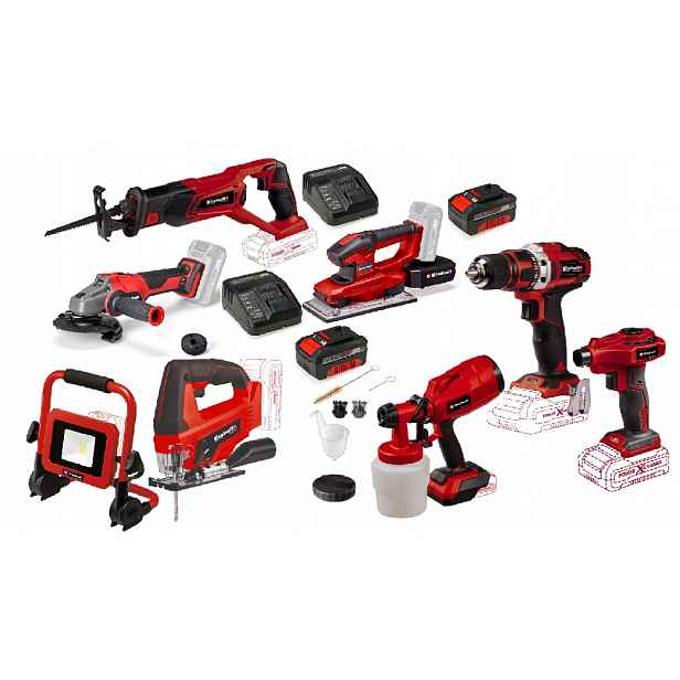 Einhell Sada Elektrického Nářadí Pxc 18V Bruska 2X4AH Šroubovák Lampa