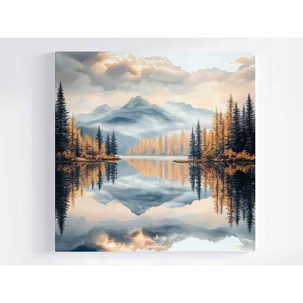 Obraz Na Plátně Plátno Krajina Hory Les Stromy Jezero Odblask 50x50