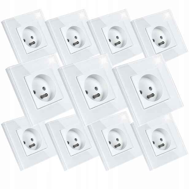 11 x Skleněná Jednotlivá Elektrická Zásuvka Kontakt S Uzemněním Bílá