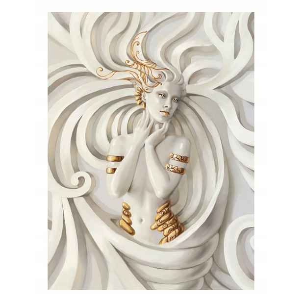Fototapeta Bílá socha Zlaté akcenty Žena Relief 206x275 lepidlo