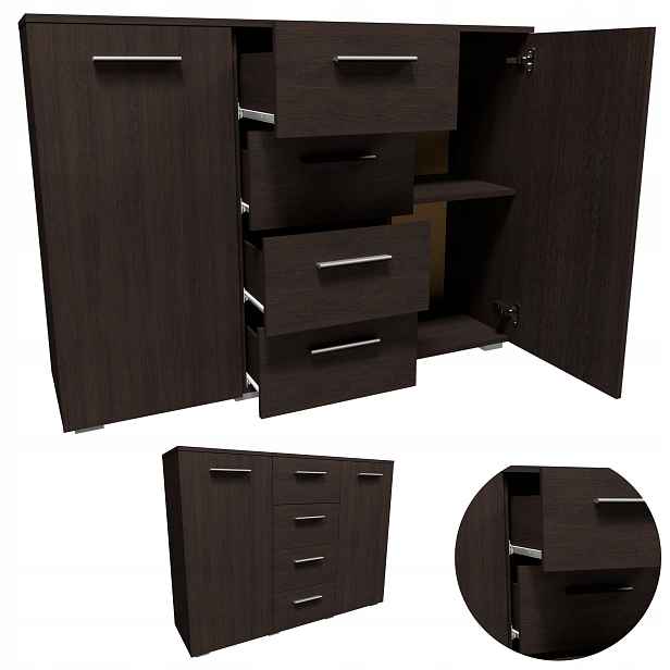 Komoda Helena 120 cm 2D4S wenge velká skříňka police zásuvky oblečení drobnosti
