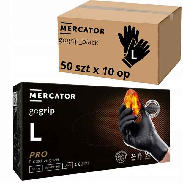 Nitrilové rukavice Mercator Gogrip černé Černé odolné 50 Ks vel. L x 10