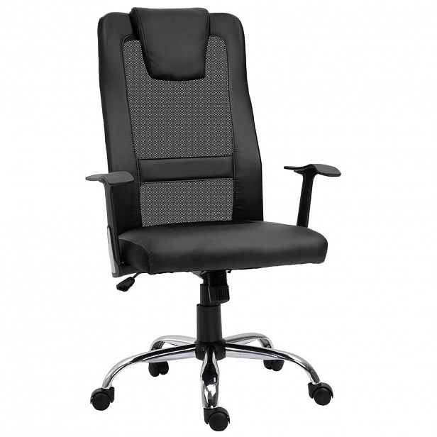 OKWISH KANCELÁŘSKÁ židle 66/73/108-118 cm černá z bonded leather s ergonomickou opěrkou a houpací funkcí