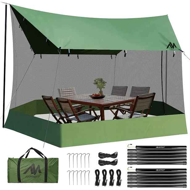 Tarp Stan s moskytiérou Voděodolný Lehký 3x5 m Sada Zelená