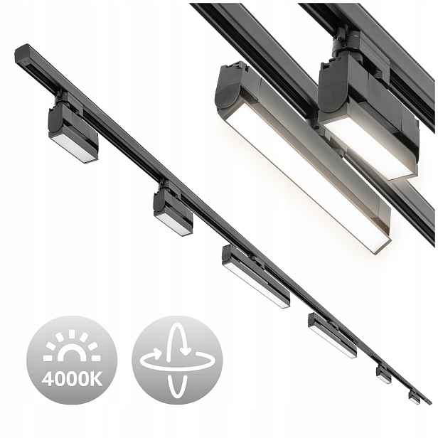 3-fázová kolejnicová lampa 2 m 1 m přímá spojka 4x Led lampy 12 W
