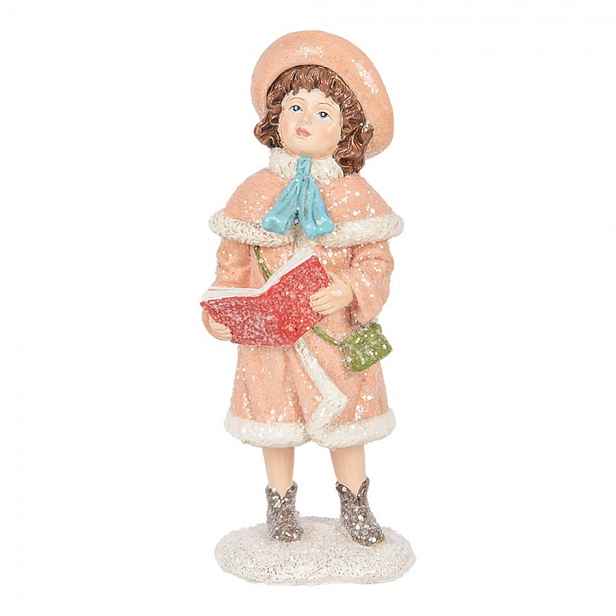 Dekorace dívka v růžovém plášti držící knihu a zdobená třpytkami - 7*8*18 cm Clayre & Eef