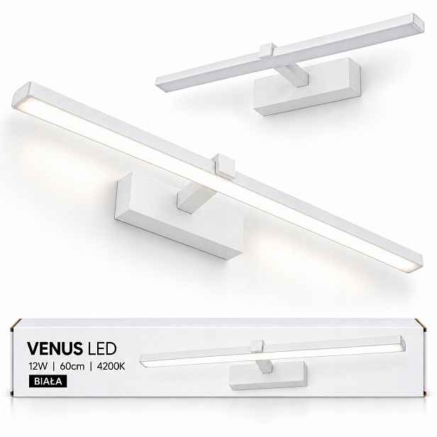 Led nástěnná lampa Venus 12W 60 cm bílá, osvětlení zrcadla 4200K IP44