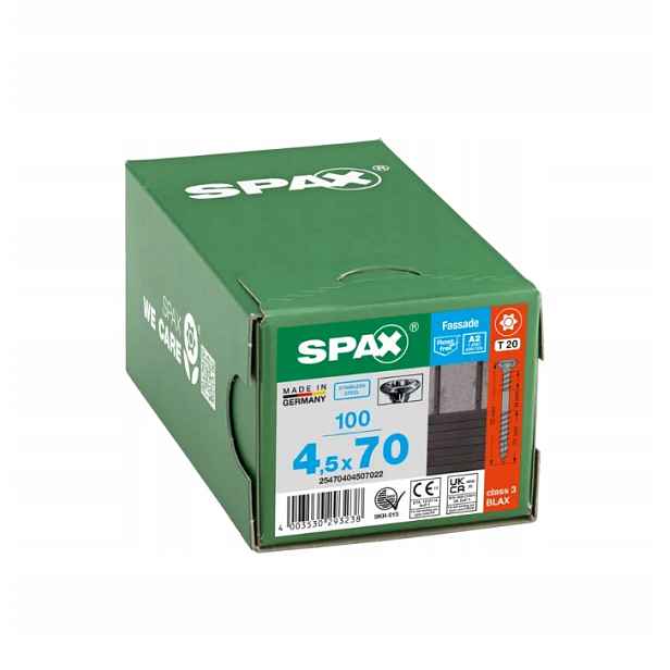 Šrouby Spax pro fasádní desku 4,5 x 70 mm, A2,TX černé 100 ks